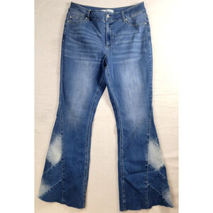 Est.1946 Women's Hi-Rise Flare Jeans Size 12 Blue Patchwork Hem Boho Festivals